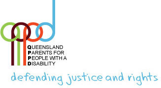 The logo for QPPD - Queensland Parents for People with a Disability. Tagline: defending justice and rights.