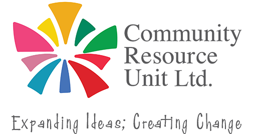 Community Resource Unit Ltd - CRU (logo) Bright colours expanding from central point with the words Community Resource Unit Ltd, Expanding Ideas; Creating Change