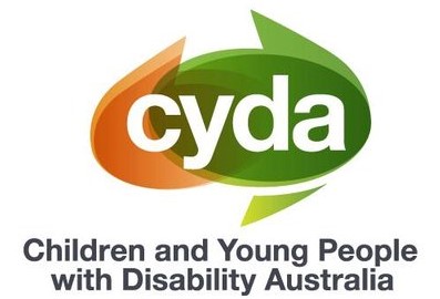 A colour logo roughly in the shape of australia with the words cyda - Children and young people with disability australia