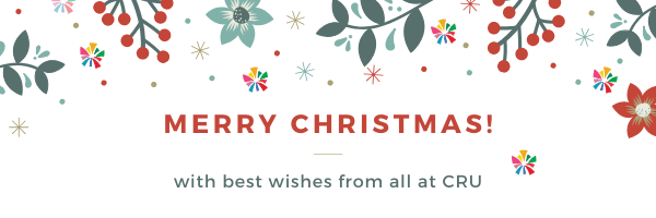 Christmas festive banner with the words merry christmas with best wishes from all at cru