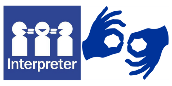 Interpreter and Auslan symbol in blue