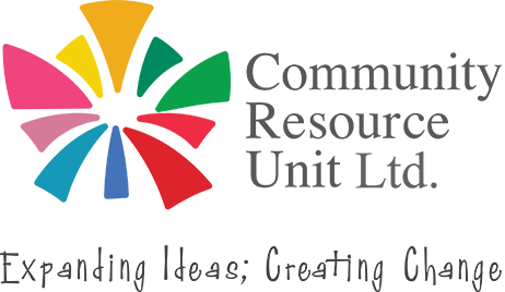 Community Resource Unit Ltd - CRU (logo) Bright colours expanding from central point with the words Community Resource Unit Ltd, Expanding Ideas; Creating Change