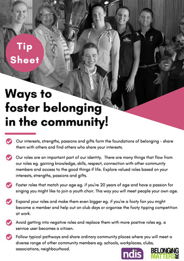 Ways to foster belonging in the community tip sheet
