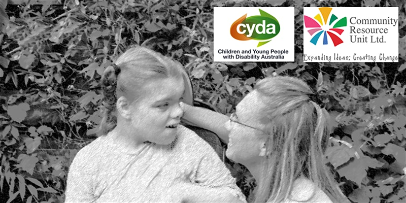 A picture of a mother looking lovingly at her daughter who is in a wheelchair. The logos for cru and CYDA are in the background.