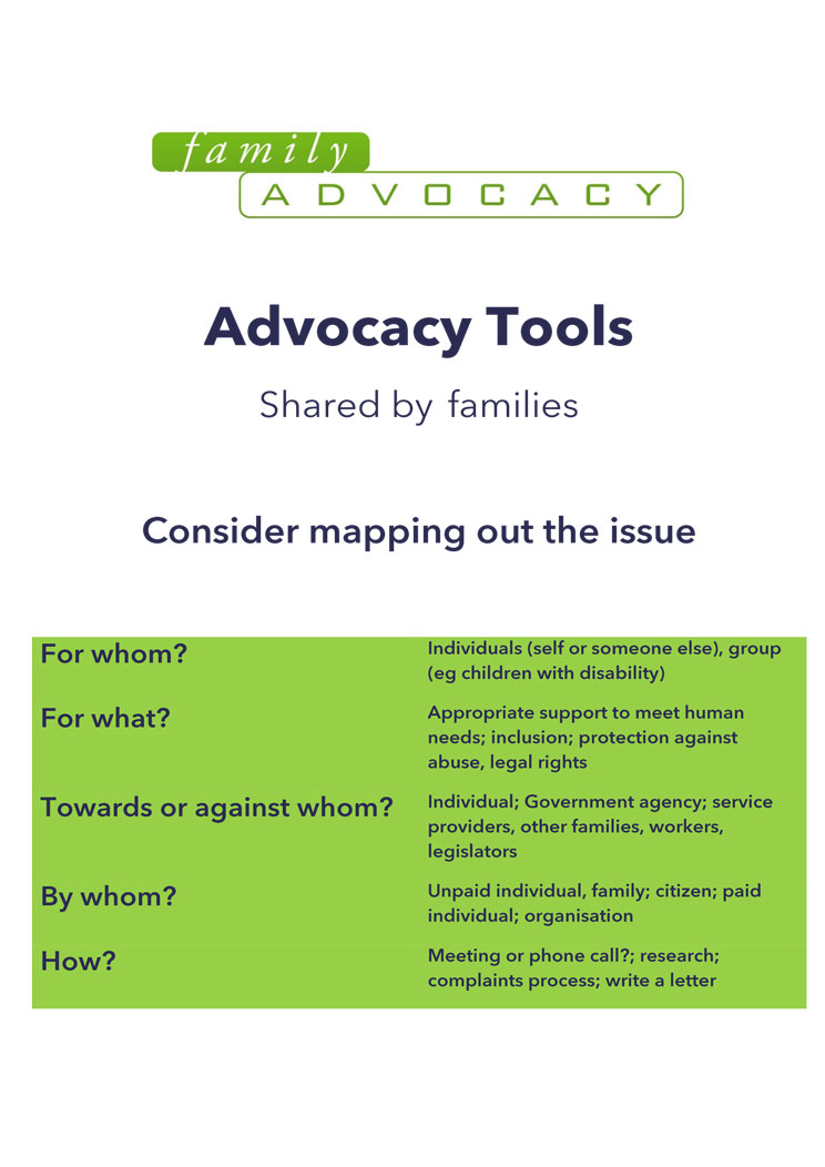 A flyer titled Advocacy Tools shared by families