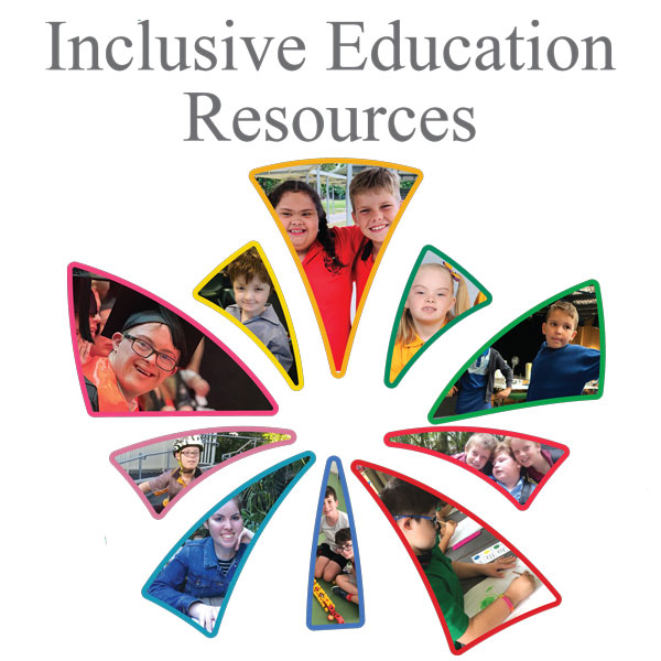 The cru logo redesigned to incorporate photos of a diversity of children within it. The words 'Inclusive Education Resources' are at the top of the image.