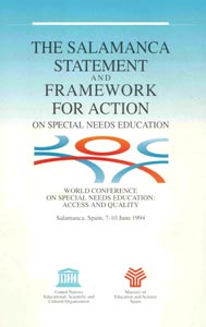 Cover of The Salamanca Statement and Framework for Action on Special Needs Education