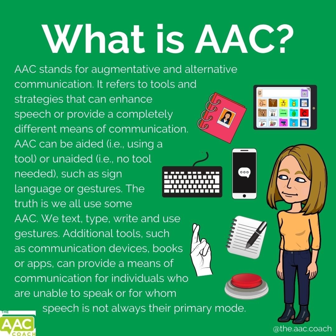 Image titled "What is ACC?" with text outlining the way augmentative and alternative communication tools and strategies can enhance speech and provide different means of communication.