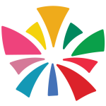 CRU Logo: Multiple triangles of colour from orange, yellow, greens, pinks, blues and red, expanding from the centre outwards