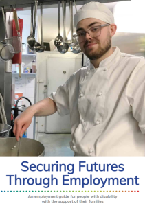 Cover PAge of booklet titled securing futures through Employment. Image: a chef in uniform cooking.