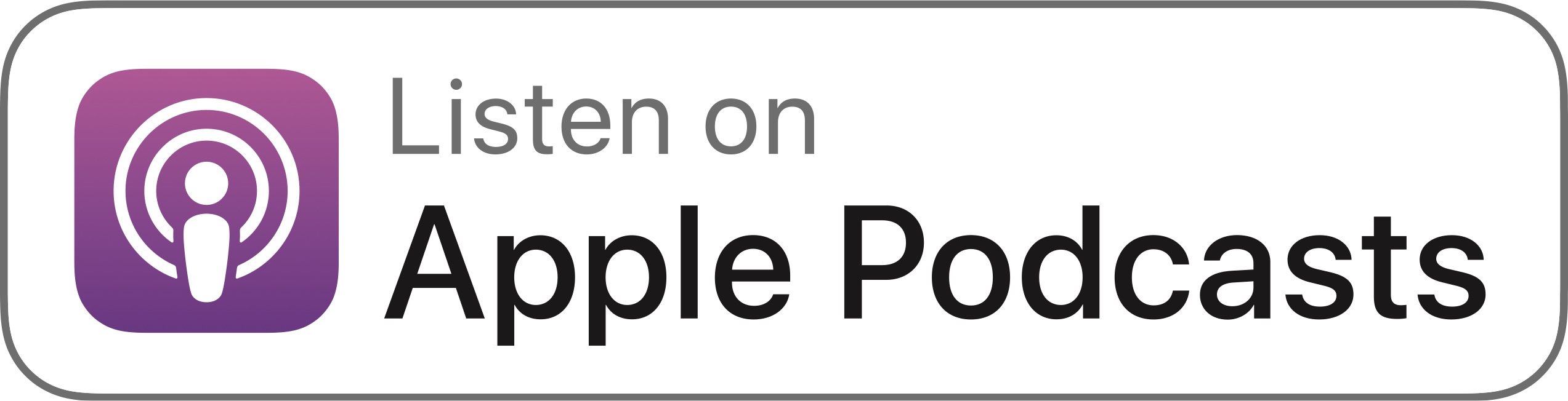 Text: "Listen on Apple Podcasts" - Click to play