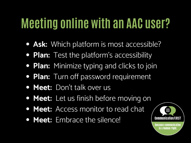 Meeting online with an AAC user? - Link to Communication First website