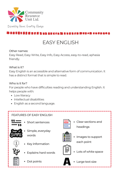 Easy English Fact Sheet download link